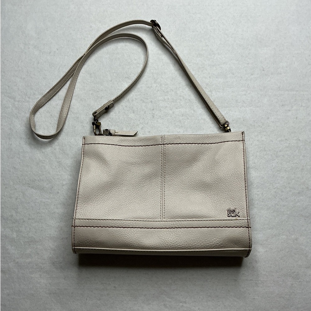 The Sak Soft Ivory Pebble Leather Crossbody Shoulder Bag
